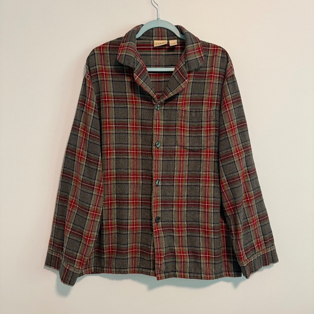 LL Bean Men's Flannel Pajama Shirt Top‎ Size L Reg Tartan Plaid